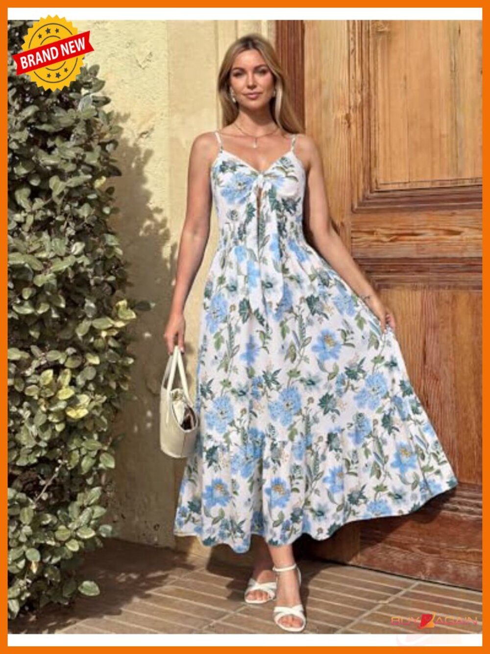 Women's Floral Maxi Dress V Neck Smocked Waist Sleeveless Beach Summer - Picture 2 of 6